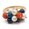Vintage Ring in 18k Yellow Gold with Lapis Spheres, Coral, Pearls, 1970s, Image 1