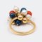 Vintage Ring in 18k Yellow Gold with Lapis Spheres, Coral, Pearls, 1970s 5