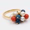 Vintage Ring in 18k Yellow Gold with Lapis Spheres, Coral, Pearls, 1970s 3