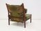 Inca Chair with Ottoman in Olive Green Leather by Arne Norell for Arne Norell Ab, 1960s, Set of 2 4