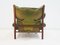 Inca Chair with Ottoman in Olive Green Leather by Arne Norell for Arne Norell Ab, 1960s, Set of 2 5
