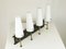 Black Metal, Brass & Opaline Glass 4-Light Wall Lamps, 1950s, Set of 5 3