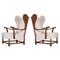 Danish Wingback Lounge Chairs in Sheepskin & Oak, 1940s, Set of 2 1