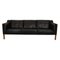 Vintage 2213 Three-Seater Sofa in Patinated Black Leather by Børge Mogensen for Fredericia 1