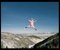 Matthias Clamer, persona vestida con traje de conejito rosa, salto de esquí, vista trasera, impresión fotográfica, 2022, Imagen 1