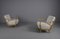 White Boucle Fabric and Wooden Armchairs, 1950s, Set of 2 3