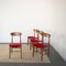 Scandinavian Wooden Chairs with Red Fabric Seat, 1960s, Set of 4 5