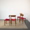 Sedie in legno con seduta in tessuto rosso, Scandinavia, anni '60, set di 4, Immagine 6