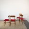 Scandinavian Wooden Chairs with Red Fabric Seat, 1960s, Set of 4 7
