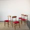 Scandinavian Wooden Chairs with Red Fabric Seat, 1960s, Set of 4 1