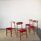Skandinavische Holzstühle mit rotem Stoffsitz, 1960er, 4er Set 1