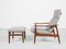 Mid-Century Danish Adjustable Lounge Chair and Ottoman in Teak attributed to Arne Vodder for Cado, 1960s, Set of 2 4