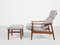 Mid-Century Danish Adjustable Lounge Chair and Ottoman in Teak attributed to Arne Vodder for Cado, 1960s, Set of 2 5