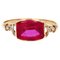 French 18 Karat Yellow Gold Ring with Red Gem, 1930s, Image 1