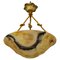 Art Deco Amber-Colored Alabaster and Bronze Pendant Light, 1930, Image 1