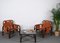 Mid-Century Bamboo and Leather Italian Armchairs and Table by Tito Agnoli, 1960s, Set of 3, Image 4