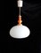 Lampada da soffitto vintage con montatura in legno d'arancio e paralume in vetro bianco opaco, anni '70, Immagine 1