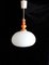 Vintage Ceiling Lamp with Orange Wood Mounting and Opaque White Glass Shade, 1970s, Image 1