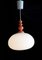 Vintage Ceiling Lamp with Orange Wood Mounting and Opaque White Glass Shade, 1970s, Image 4