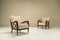 Armchairs in Ebonized Wood and Beige Upholstery by Paolo Buffa, Italy, 1940s, Set of 2 1