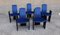 Black Lacquered Wood and Electric Blue Velvet Dining Chairs from Arflex, 1960s, Set of 6 1
