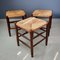 Wood and Rush Stools, 1960s, Set of 3 1
