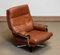 Sedia girevole marrone in pelle cucita a mano di Arne Norell per Vatne Norway, anni '60, Immagine 11