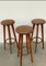 Stools in Brass, Wood, & Upholstery, 1950s, Set of 3 1