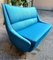 2-Seater Sofa with Legs in Brass Blue Fabric by Gio Ponti for Isa Bergamo, 1950s 3