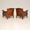 Antique Swedish Bergere Armchairs in Leather and Oak, 1910, Set of 2 5