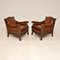 Antique Swedish Bergere Armchairs in Leather and Oak, 1910, Set of 2 3