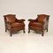 Antique Swedish Bergere Armchairs in Leather and Oak, 1910, Set of 2 1