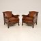 Antique Swedish Bergere Armchairs in Leather and Oak, 1910, Set of 2, Image 1