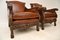 Antique Swedish Bergere Armchairs in Leather and Oak, 1910, Set of 2 7