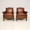 Antique Swedish Bergere Armchairs in Leather and Oak, 1910, Set of 2 2