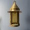 Brass Lantern Hanging Lamp with Yellow Glass 7
