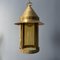 Brass Lantern Hanging Lamp with Yellow Glass, Image 7