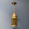 Brass Lantern Hanging Lamp with Yellow Glass 1