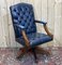 English Blue Leather Office Armchair, 1970s 5