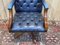 English Blue Leather Office Armchair, 1970s 10