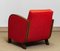 Art Deco Swedish Club Lounge Chair Veneered Armrests and Red Boucle Fabric, 1920s 6