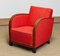 Art Deco Swedish Club Lounge Chair Veneered Armrests and Red Boucle Fabric, 1920s 1