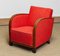 Art Deco Swedish Club Lounge Chair Veneered Armrests and Red Boucle Fabric, 1920s, Image 1