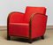 Art Deco Swedish Club Lounge Chair Veneered Armrests and Red Boucle Fabric, 1920s 8