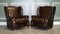 Vintage Chocolate Brown Leather Wingback Chairs, 1970s, Set of 2 1