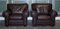 Large Brown Leather Armchairs, 1980s, Set of 2 2