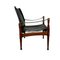Englischer Mid-Century Safari Stuhl aus Mahagoni und schwarzem Leder 2