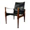 Englischer Mid-Century Safari Stuhl aus Mahagoni und schwarzem Leder 1