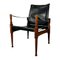 Mid-Century English Safari Chair in Mahogany and Black Leather 1