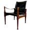 Englischer Mid-Century Safari Stuhl aus Mahagoni und schwarzem Leder 7